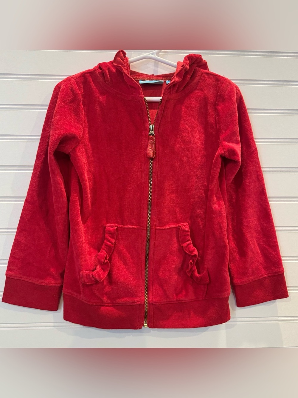 Lightning Bug Girls 4T Red Velour Ruffle Zip Hoodie